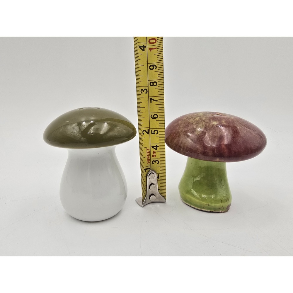 2 Sets Ceramic Vintage Mushroom Salt and Pepper Shakers 1 Mismatched Brown Green - Picture 14 of 14
